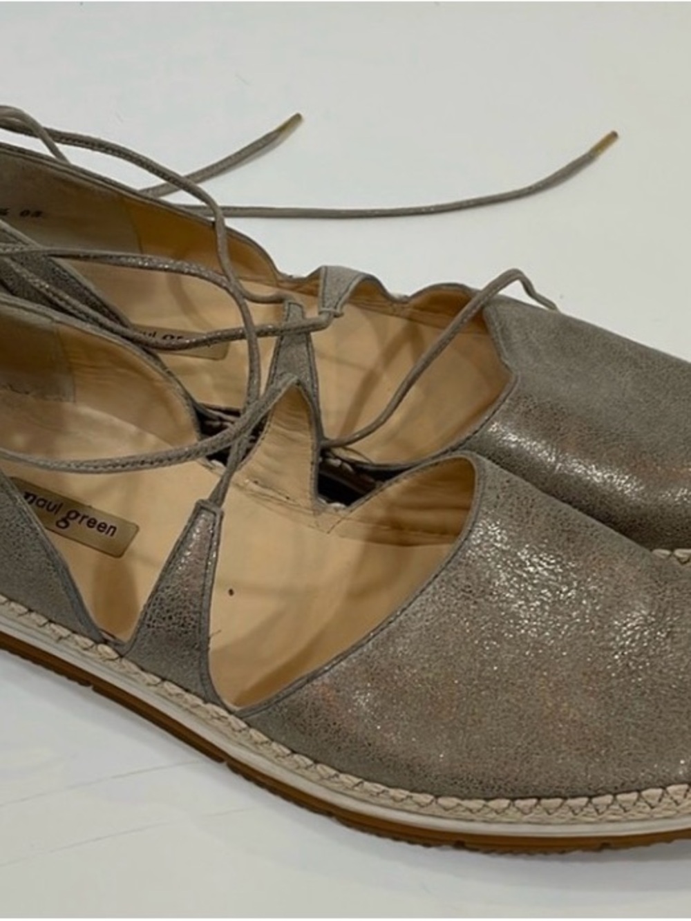 Paul Green Metallic Gray Lace-Up Espadrille Flats - Picture 3 of 7